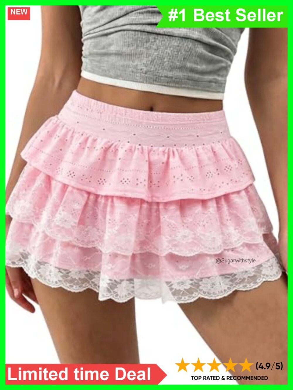 Lace Ruffle Mini Skort Layered A-Line Cotton-Blend Y2K Skirt with Shorts